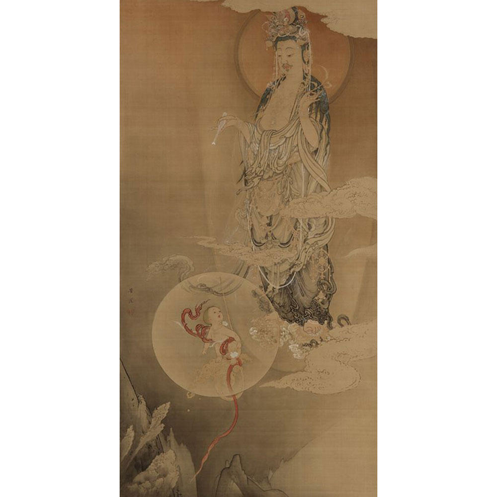 Wiener Museum Hibo Kannon 1883 Kano Hogai 1828 1888 Japanese Silk Ink Color and Gold