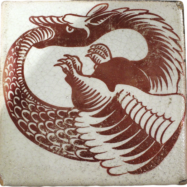 William de Morgan, A rare and large William De Morgan Dodo ruby lustre tile