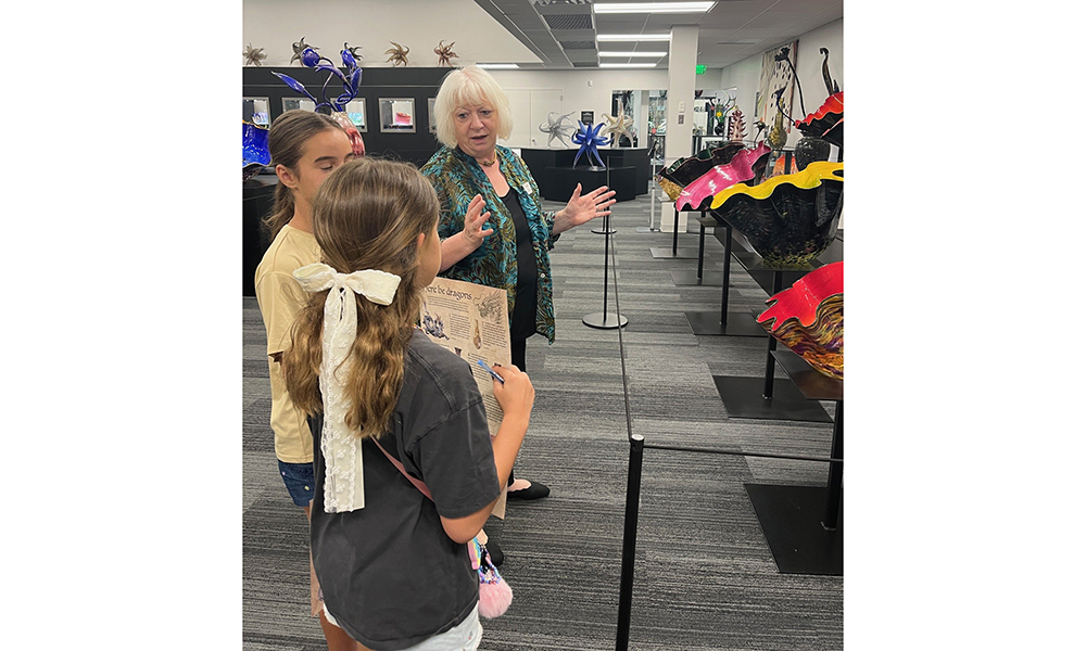 Louise with children in the Hot Glass Gallery