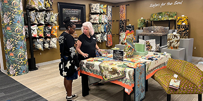 Shirley with a guest in the Ardmore Design Shop