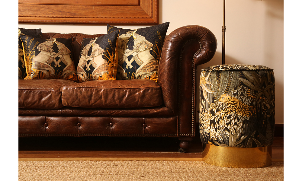 Ardmore Dancing Elephants Pillows and Sabie Pouf