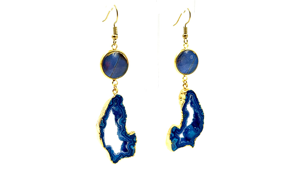 Geode and Butterfly Wing Earrings by Kiki Sylvain